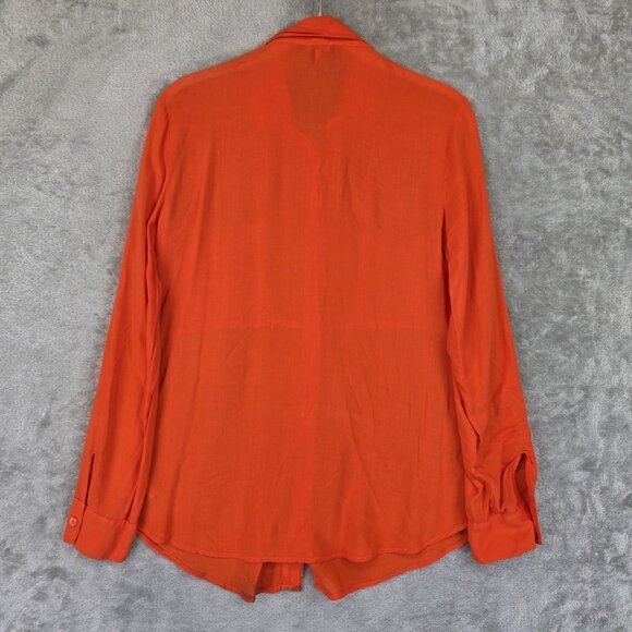 Splendid Shirt Womens XS Orange Double Pocket Button Up Sheer Rayon Blouse Top - Picture 13 of 13